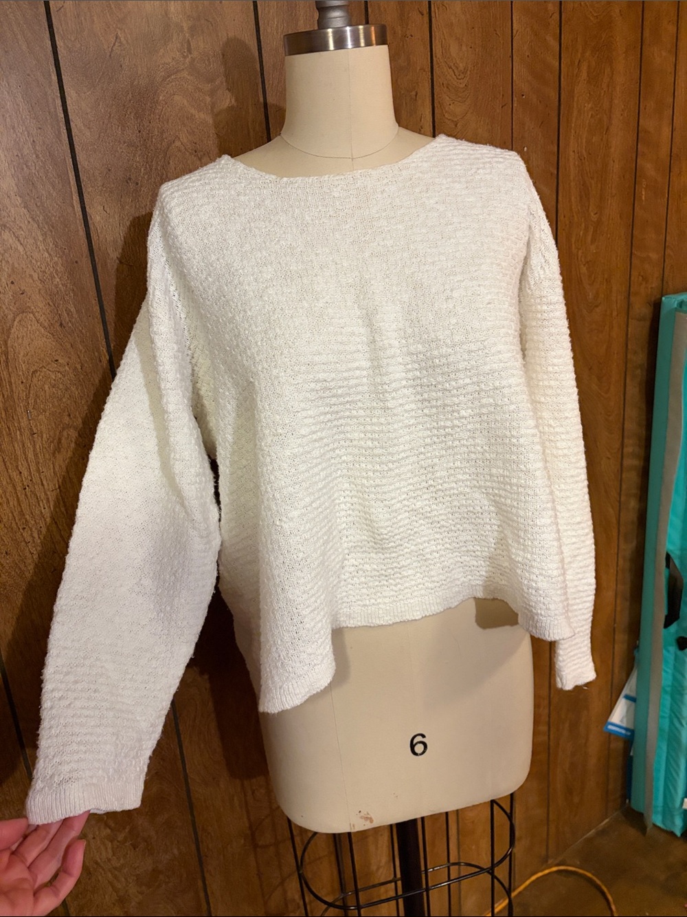 Women's White Crew Neck Textured Sweater